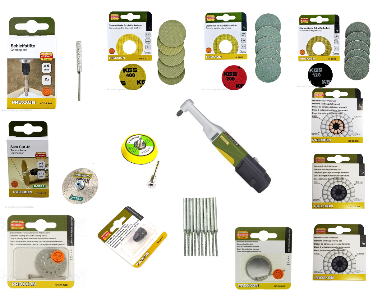 KIT COMPLETO PROXXON PER TAGLIO E LEVIGATURA A BATTERIA